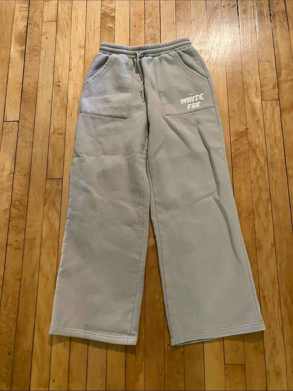 White Fox Vol. 3 Beige Taupe Wide Leg Sweatpants White Logo Size Medium